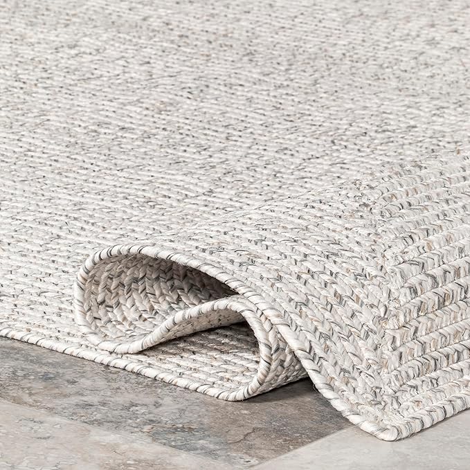 nuLOOM 6' x 9' Solid Hand Braided Indoor/Outdoor Area Rug, Pet-Friendly, High Traffic, Weather Resistant, for Patio, Balcony, Bedroom, Living Room, Dining Room, Wynn Ivory