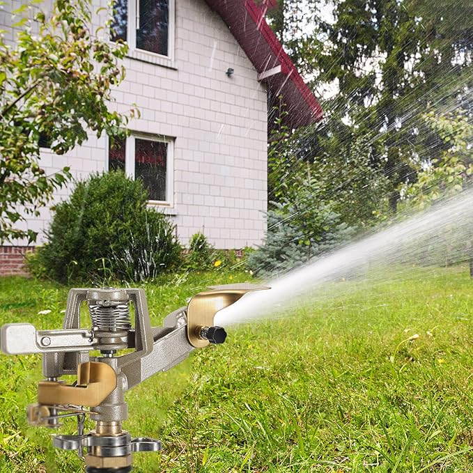 Impact Sprinkler Head Brass Pulsating Sprinkler Lawns Garden Adjustable 360 Degrees Watering Heavy Duty Sprinkler Head with Nozzles for Yard and Grass Irrigation (5 Pieces)