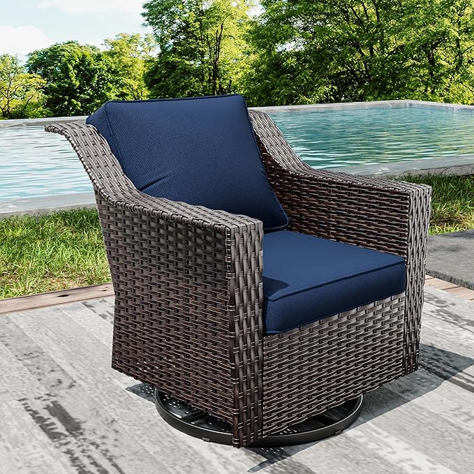 Joyside Outdoor Swivel Chair, Patio Swivel Chairs with Wide Armrest and Thick Cushions, Upgraded Large Size for Backyard, Garden, Poolside