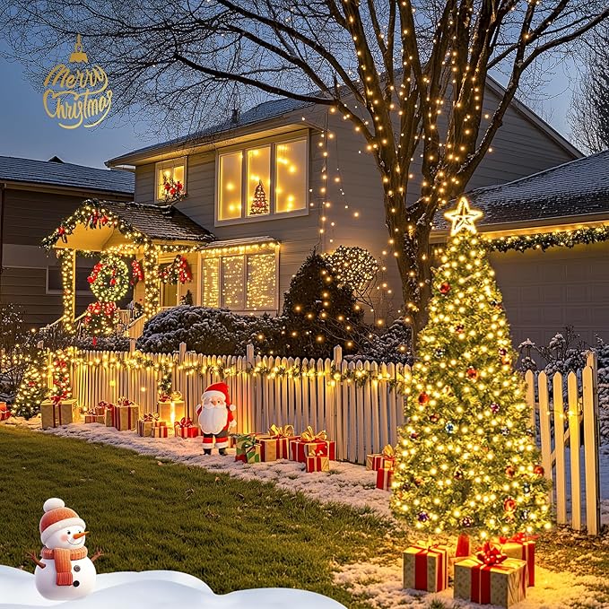 JMEXSUSS 2 Pack Solar String Lights Outdoor Waterproof - Total 400 LED 151FT Solar Lights Outdoor, 8 Modes Warm White Christmas Light for Outside Patio Yard Tree Garden Christmas Decorations