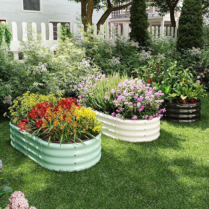 Galvanized Metal Planter Round Raised Garden Bed Kit for Gardening Outdoor,3x3x1ft Grow Garden Box Raised Flower Bed,Round Galvanized Planter Outdoor Large Metal Fire Pit Ring Black