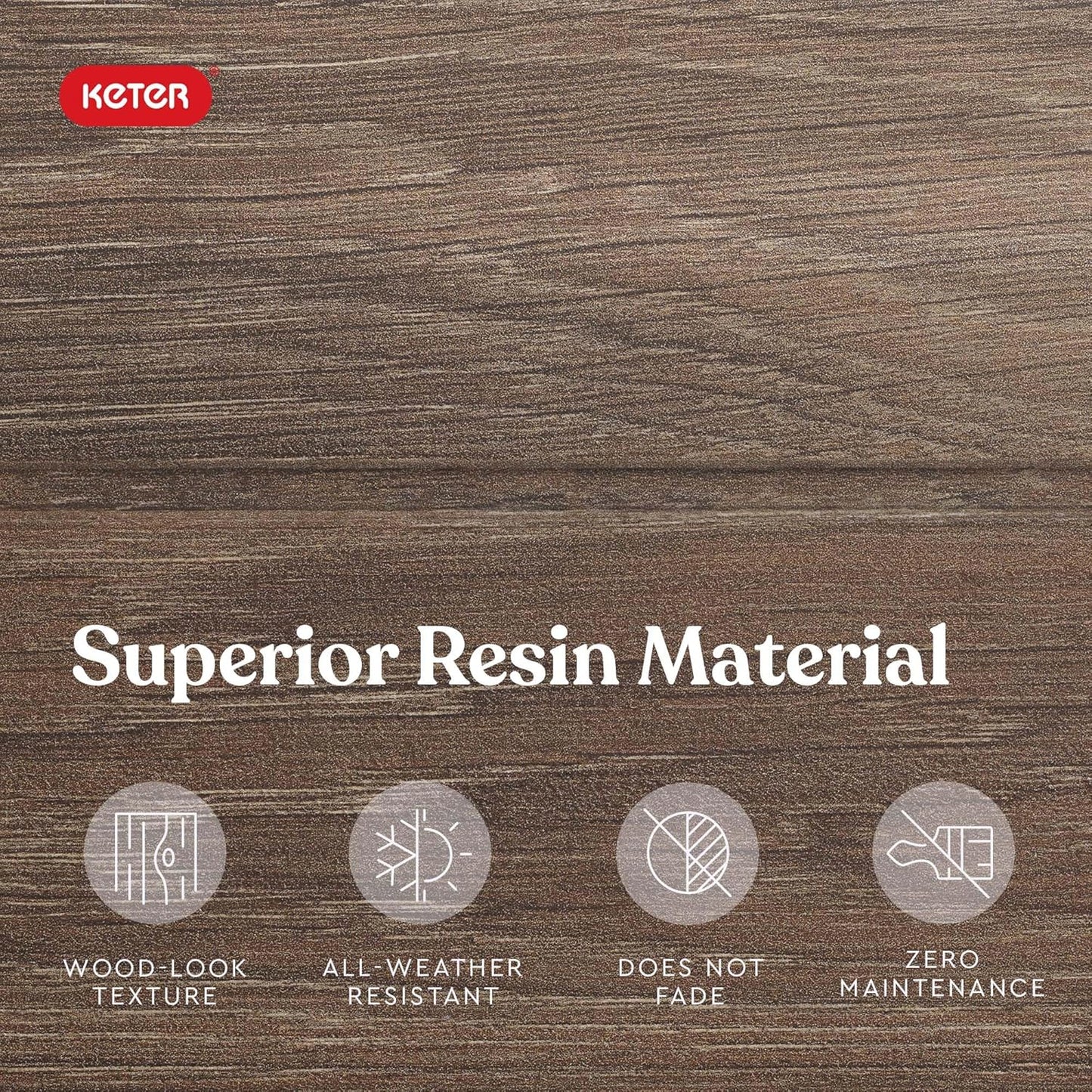 Keter Signature Everwood 30 Gallon Resin Outdoor Storage Box and Patio Furniture Side Table for Pool and Garden Accessories, Walnut