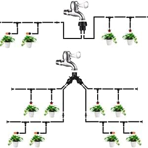 1/4 Inch Drip Irrigation Tubing to Faucet Adapter Connector, 2 Way Y Splitter for 3/4" Inch Garden Hose to 1/4 Inch Drip Irrigation Hose