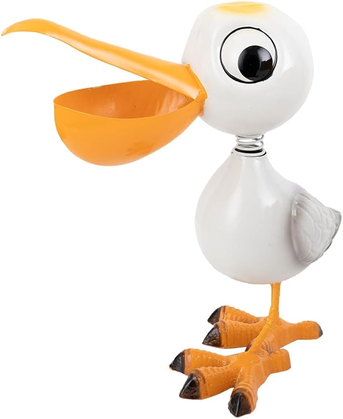 12.5" Pelican Statue Metal Yard Decorations Outdoor,Pelican Garden Statues Sculptures Seabird Ornament,Coastal Ocean Bird Yard Art Decor for Porch Patio Lawn,Metal Garden Decor for Outside