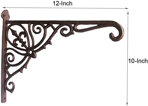 KiaoTime Cast Iron Hanging Hook Bracket Wall Hanger 12" Deep Outdoor Indoor Wall Hanging Bracket Hooks for Pots Basket Bird Feeder Wind Chime Lanterms Hanger Hardware Bracket