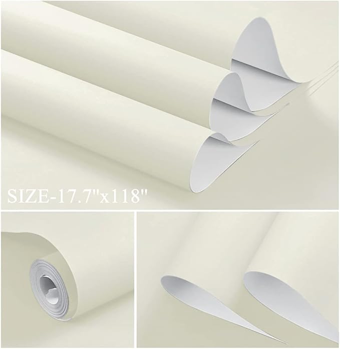Dimoon 590''x17.7'' White Peel and Stick Wallpaper Contact Paper Modern Self Adhesive Wall Paper Removable Renter Friendly Textured Solid Color Shelf Cabinet Vinyl Roll (590''x17.7'',Cream White)