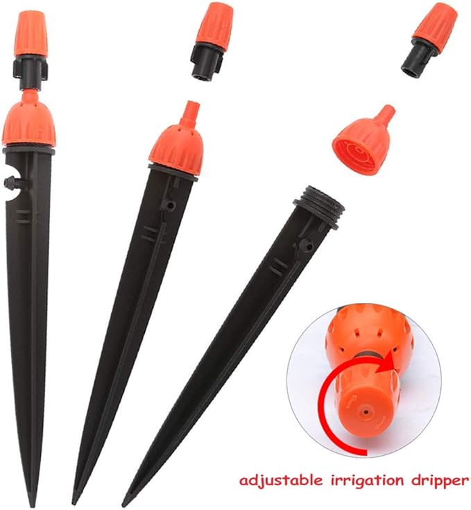 Kalolary 1/4 Inch Drip Irrigation Emitters, 20PCS Micro Spray Irrigation Drippers for 4/7mm Tube Adjustable Water Flow Sprinklers Garden Irrigation Sprayer for Potted Plants Watering System (Orange)