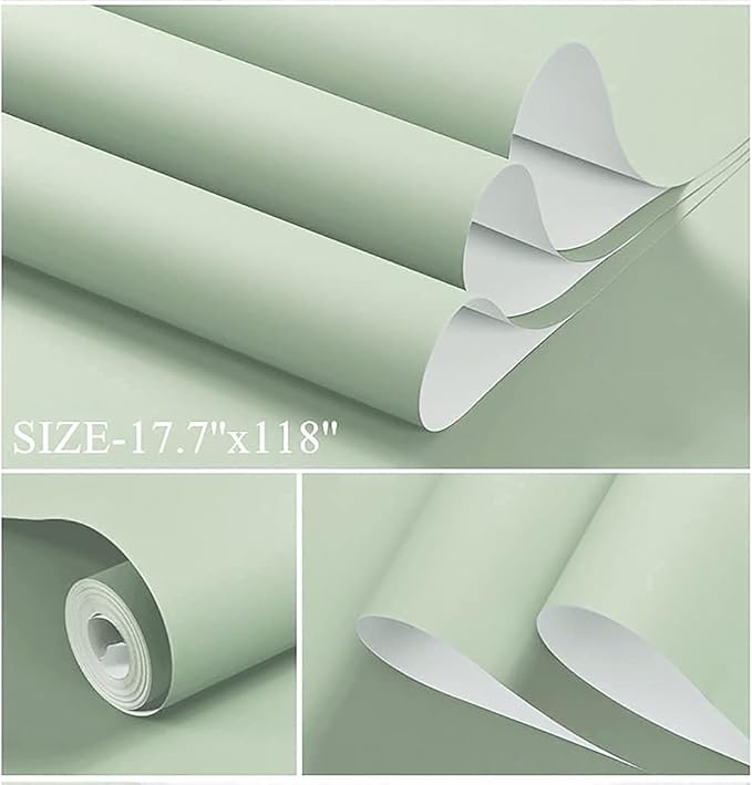 Dimoon 394''x23.6'' Green Peel and Stick Wallpaper Contact Paper Modern Self Adhesive Wall Paper Removable Renter Friendly Textured Solid Color Shelf Cabinet Vinyl Roll (394''x23.6'',Light Green)