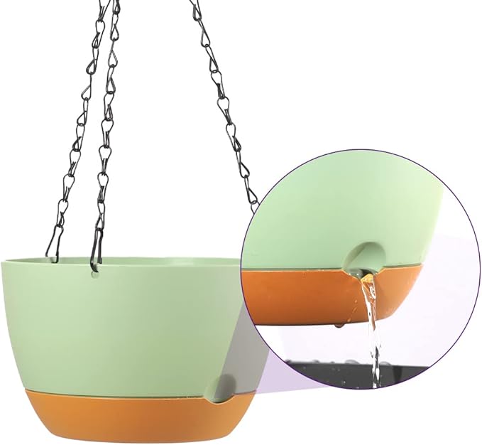 2 Pack Plastic Hanging Planters Set ,8.3 Inch Hanging Flower Plant Pot with Drainage Hole for Indoor Outdoor Plants, Round Hanging Basket with Removable Tray for Home Garden Porch Balcony Patio Decor
