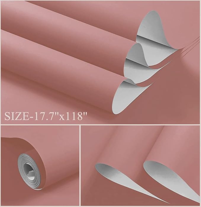 Dimoon 78.7''x17.7'' Pink Peel and Stick Wallpaper Contact Paper Modern Self Adhesive Wall Paper Removable Renter Friendly Textured Solid Color Shelf Cabinet Vinyl Roll (78.7''x17.7'',Rose Pink)
