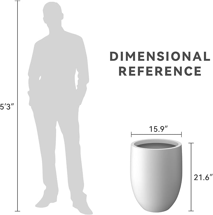 Kante 21.7" H White Concrete Tall Planter, Large Outdoor Indoor Decorative Pot with Drainage Hole and Rubber Plug, Modern Round Style for Home and Garden