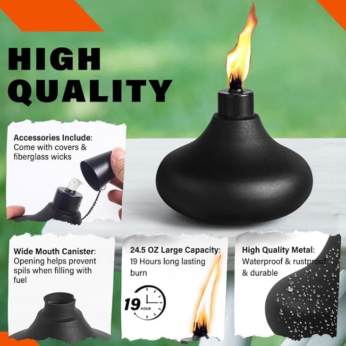 2 Pack Metal Table Top Torches, 24.5oz Citronella Torches for Outside, Refillable Flame Light Torch, Decorative Tabletop Lantern for Yard, Patio, Deck, Garden, Party, Landscape