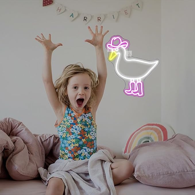 Cowboy Duck Neon Sign,Duck Neon Signs Cowgirl Boots Neon Signs for Wall Decor, USB Connectivity Pink LED Signs for Bedroom Living Room Kids Room Home Bar Birthday Party
