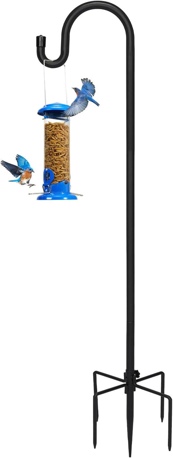 Kingsyard Adjustable Shepherd Hooks for Outdoor - 44 INCH Heavy Duty Bird Feeder Pole with 5 Prong Base, Hummingbird Feeder Stand, Garden Plant Baskets, Weddings Decor, Solar Light Lanterns