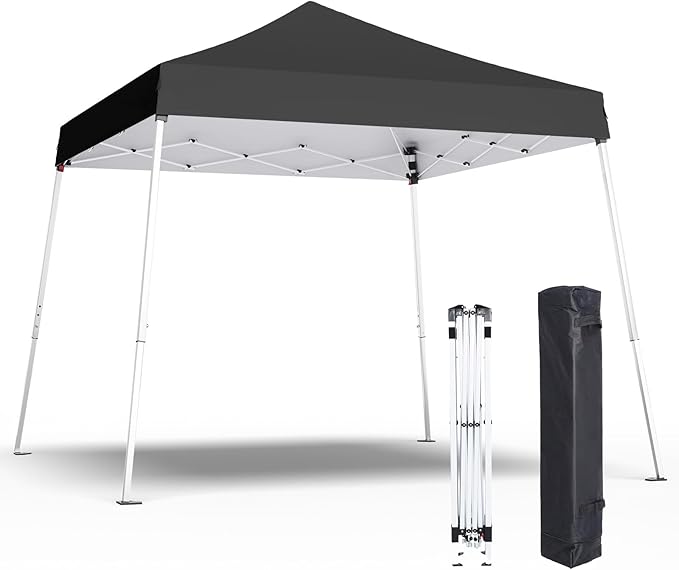 10x10 Pop Up Canopy, 300D Silver Coated Black Fabric Outdoor Gazebo, Beach Tent Slant Legs with Storage Bag,Easy Up Sun Shade Shelter Tents with 8x8 Top Cover for Patio,Party