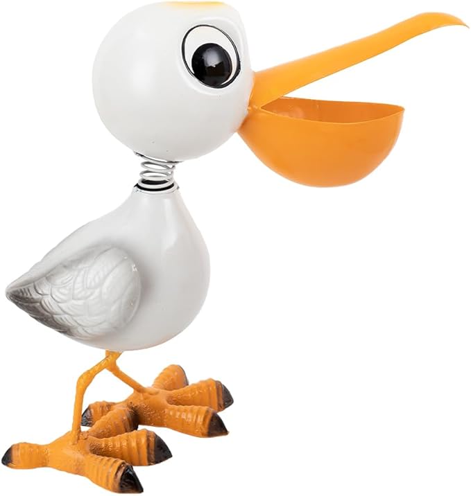 12.5" Pelican Statue Metal Yard Decorations Outdoor,Pelican Garden Statues Sculptures Seabird Ornament,Coastal Ocean Bird Yard Art Decor for Porch Patio Lawn,Metal Garden Decor for Outside