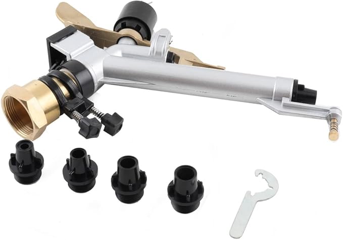 1.5" 360° Adjustable Impact Spray Gun Sprinkler with Nozzle Set, Water Spray Gun Large-Area Agriculture Irrigation Spray Gun Watering Sprinkler for Garden Farm Lawn