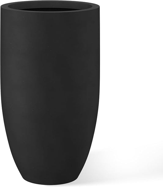 Kante 24 Inch Tall Round Concrete Planter, Large Indoor Outdoor Plant Pots with Drainage Hole and Rubber Plug, Modern Decorative Garden Pots for Home Patio Porch, Black