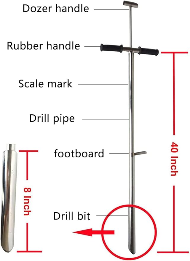 INTBUYING 40’’ Soil Sampler Probe Soil Test Probe with 8’’Sample Ejector and Foot Pedal &Rubber Handle Stainless Steel 2in Dia for Soil Sampling Lawn Garden Farm