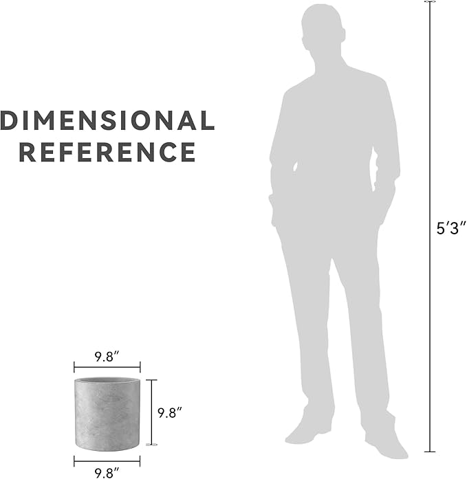 Kante 9.8" Dia Round Concrete Planter, Modern Style Large Cylindrical Plant Pot with Drainage Hole and Rubber Plug for Indoor Outdoor Patio, Natural Concrete