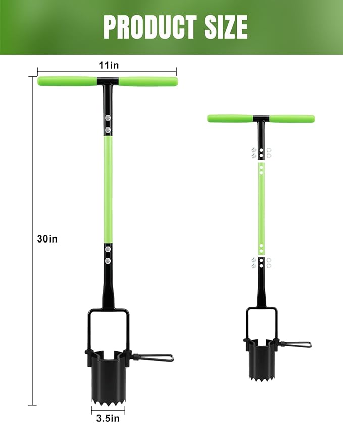 joyhalo Bulb Planter Tool Long Handle, 30in Serrated Base, 5 in 1 Lawn Tool, Sod Cutter, Grass Plugger Tool, Weeding, Transplanting, Garden Hole Digger for Plants, Flower Tulips Daffodils Lily