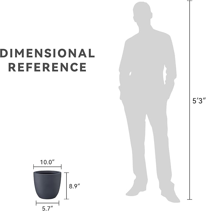 Kante 10 Inch Dia Round Concrete Planter, Indoor Outdoor Large Plant Pot with Drainage Hole and Rubber Plug for Home Patio Garden, Charcoal