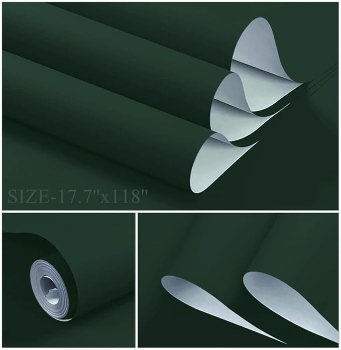 Dimoon 78.7''x17.7'' Dark Green Peel and Stick Wallpaper Contact Paper Modern Self Adhesive Wall Paper Removable Renter Friendly Textured Solid Color Cabinet Vinyl Roll (78.7''x17.7'',Emerald Dark)