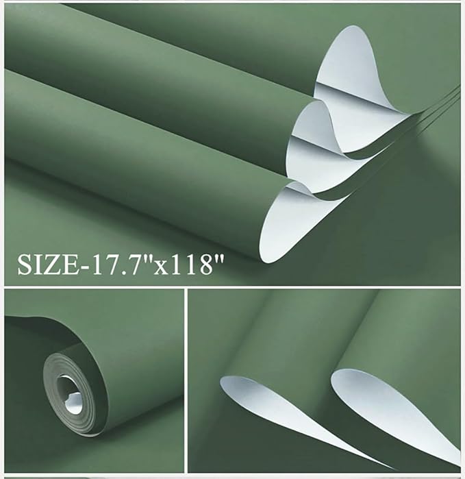 Dimoon 590''x23.6'' Green Peel and Stick Wallpaper Contact Paper Modern Self Adhesive Wall Paper Removable Renter Friendly Textured Solid Color Shelf Cabinet Vinyl Roll (590''x23.6'',Dark Green)