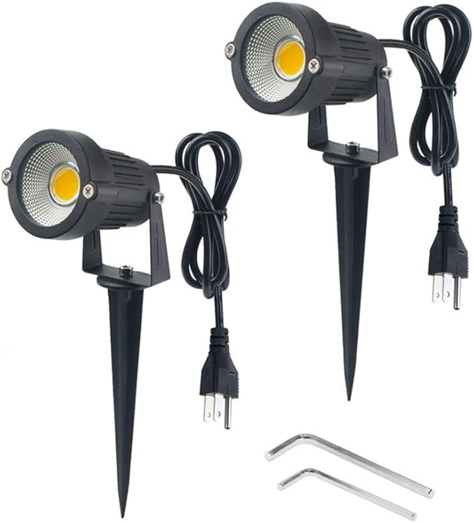 Pack of 2, Outdoor LED Landscape Lights Waterproof Spotlight with Spike Stand and Plug for Driveway, Outdoor Lawn Lighting, Flood Garden, Yard (9W Warm White)