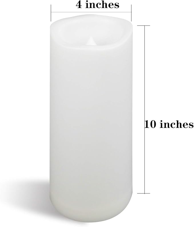 CANDLE CHOICE Waterproof Outdoor Battery Operated Flameless Candle with Timer Large Plastic Resin Bright Flickering Electric LED Pillar Lantern Patio Garden Wedding Christmas Decorations 4”(D)x10”(H)