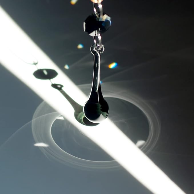 12pcs Raindrop Crystal Chandelier Prisms Parts, 53mm Hanging Crystals Beads for Chandeliers, Home Decoration (Transparent Black)