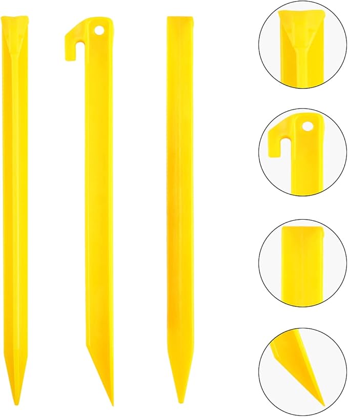 10-Pack Plastic Tent Stakes – 9-Inch Heavy Duty Canopy Anchoring Pegs for Camping, Gardening, Landscaping, Backpacking – Lightweight, Rust-Proof, Reusable Camping Stake