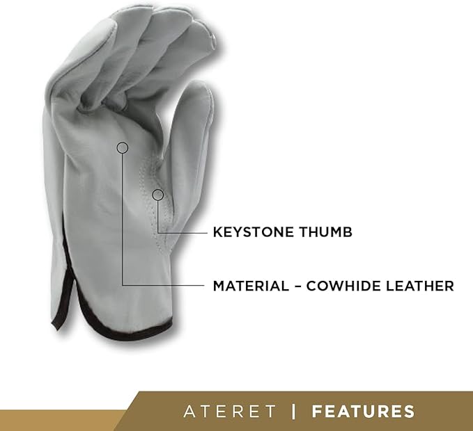 ATERET 120 Pairs 2X-Large Heavy Duty Durable Cowhide Leather Work Gloves I Driver Gloves for Truck Driving, Warehouse, Gardening, Farming