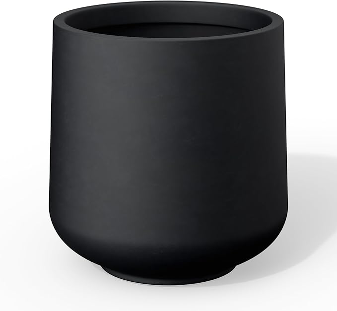 Kante 11.6" Dia Round Concrete Planter, Outdoor Indoor Large Plant Pots Containers with Drainage Hole and Rubber Plug for Home Garden Patio, Black