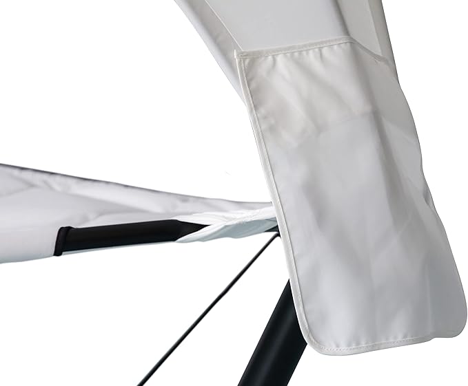 Island Retreat Sea Breeze Steel Frame Hammock Lounge Chair with Canopy - Luxury Shaded Hammock with Stand for Outside - Boho Style Beach Chair with Adjustable & Removeable Canopy - Black & Champagne