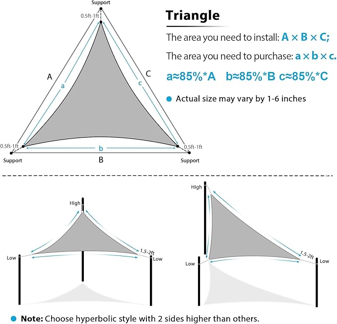 Amagenix Sun Shade Sail 8'X8'X8'Curved Edge Outdoor Shade Canopy Mixed Turquoise Breathable 95% UV Block Shade Cloth for Patio Garden Backyard (We Make Custom Size)