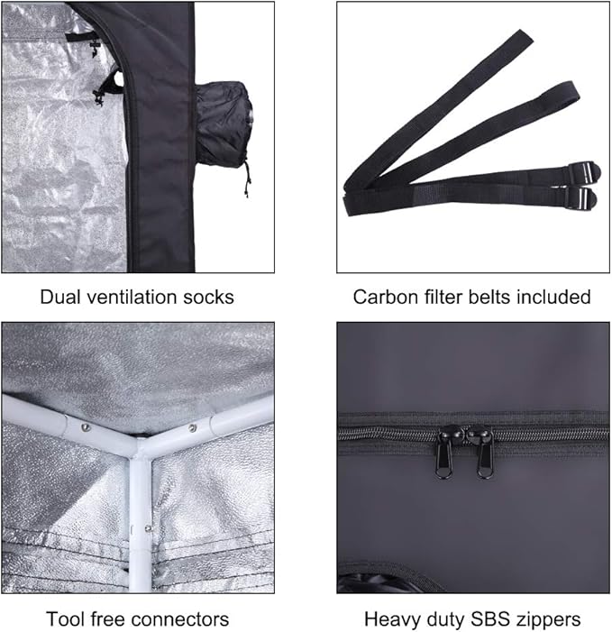 36"x36"x72" Mylar Hydroponic Grow Tent with Window for Indoor Plant Growing 3'x3'x6'