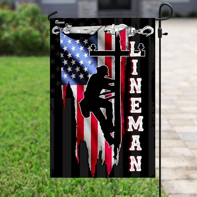 Flags-Lineman Flag MLH896F, Garden Flag (11.5" x 17.5")-USA House Garden Flags Premium Polyester-Decorative Outdoor Flags