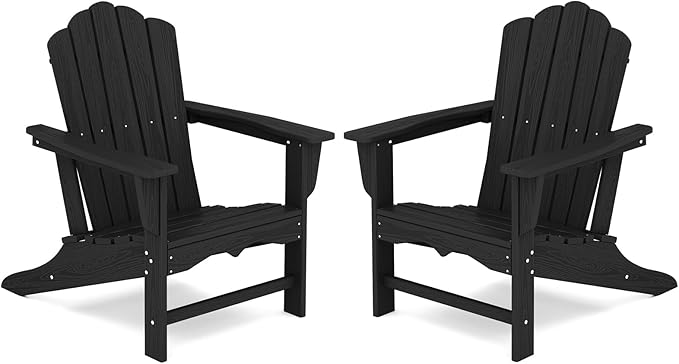 KINGYES HDPE Adirondack Chair, Classic All-Weather Adirondack Chair Set of 2, Black