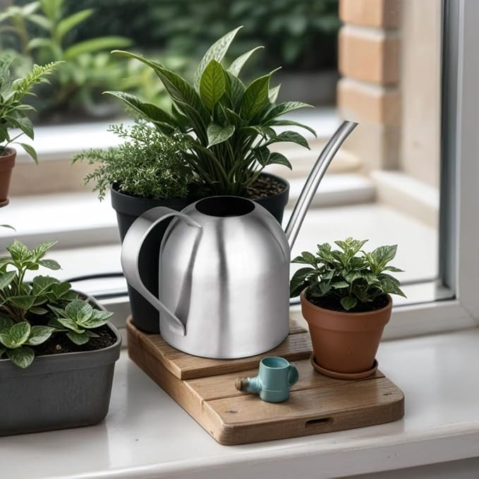 IMEEA Indoor Watering Can for House Plants Stainless Steel Watering Can Metal with Long Spout (33oz/1L)