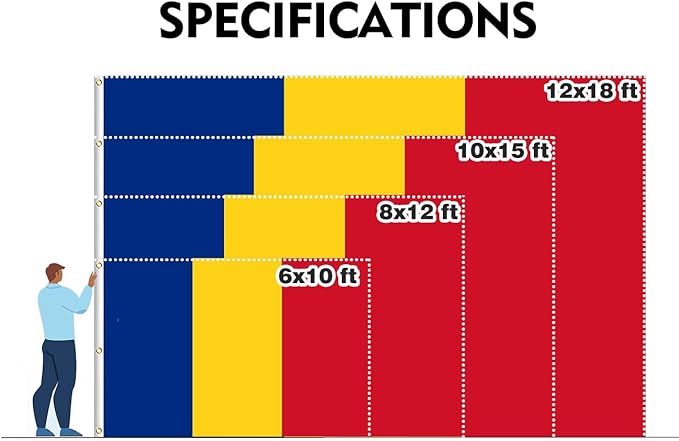 Romania Extra Large Flag 10x15FT Giant Romanian National Polyester Banner With 5 Grommets Fade Resistant Vivid Color For Patriotic Festival Events Party Decoration(Romania, 10x15FT)