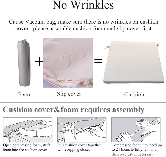 18.5 x 16 Inch Outdoor Chair Cushions for Patio Furniture, UV Resistant Non Slip Waterproof Replacement Patio Seat Cushion with Ties Set of 2, Beige