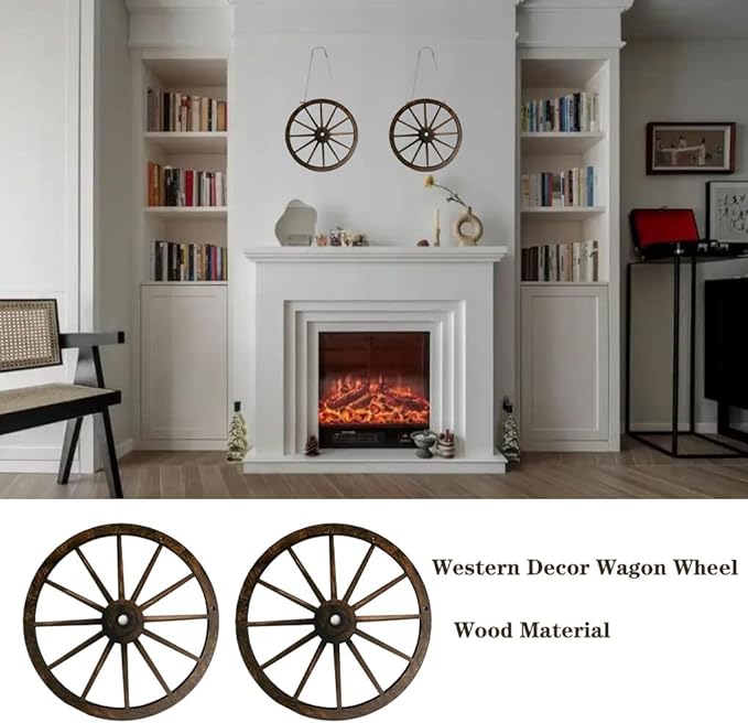 (2 Pieces) 12" Wood Carved Wheel Decor, Western Style Decorative Wagon Wheels for Modern Vintage Home Decor, Suitable for Farmhouse, Living Room, Bookcase, Bar, Garage, Coffee Shop, Studio Decor