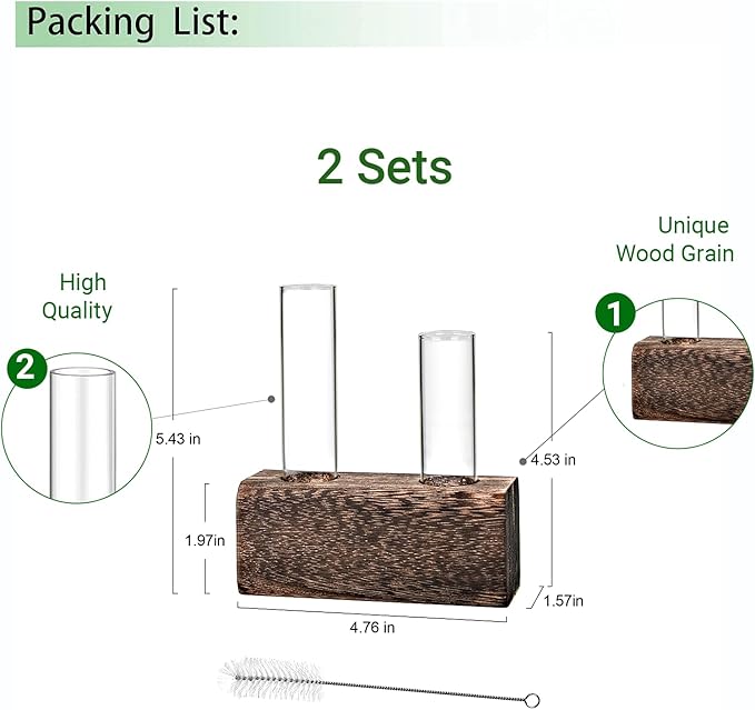 Ivolador Plant Propagation Stations 4 Test Tube Plants Terrariums in Wooden Stand Gifts for Plant Lovers for Hydroponic Plants Office Home Decor Hydroponic Vase Gift Box 2 Sets