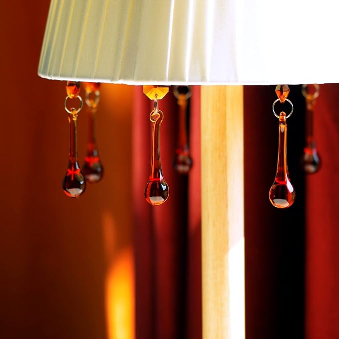 12pcs Raindrop Crystal Chandelier Parts, 53mm Hanging Crystals Glass Beads for Window, Curtain Decoration (Amber)