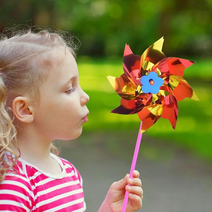 50pcs Plastic Rainbow Pinwheel,Windmill Party Pinwheels DIY Pinwheels Set for Kids Toy Garden Lawn Party Decor (50)