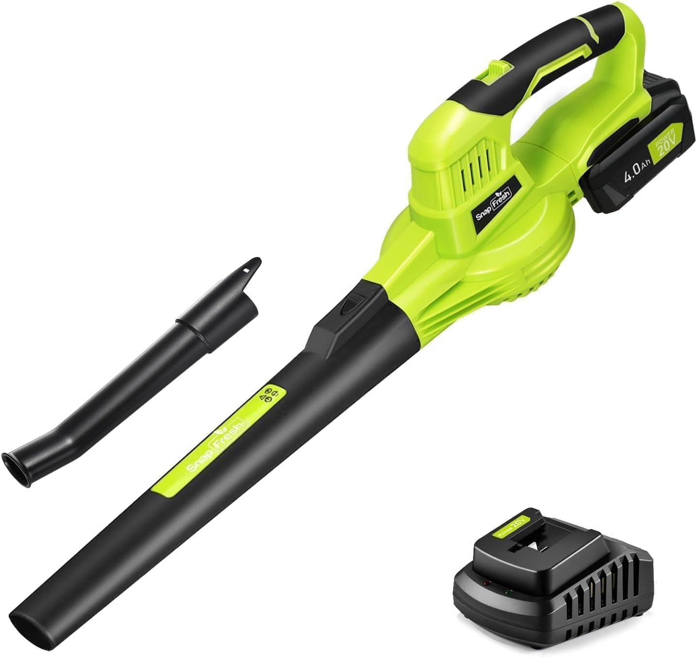 SnapFresh Cordless Leaf Blower, 20V Electric Leaf Blower with 4.0Ah Battery & Fast Charger, 2-Speed Lightweight Battery Leaf Blower for Lawn Care/Patio/Yard/Sidewalk