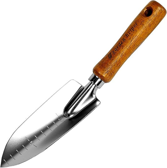 Japanese Garden Trowel Heavy Duty Japanese Steel with Wood Handle, Garden Transplanter Tool for Digging, Scooping, Transplanting, Made in Japan, Small Silver