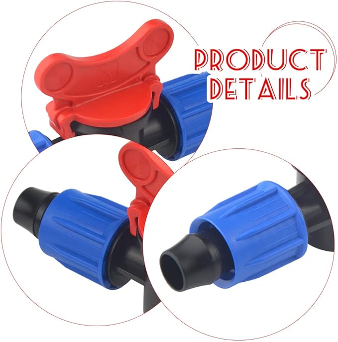 10Pack 1/2 Inch Drip Irrigation Shut-Off Valve Universal Drip Irrigation Tubing Coupling Valve Drip Connector Fitting Compatible with 16 to 17 mm Drip Tape Tubing Sprinkler System (Blue Red)