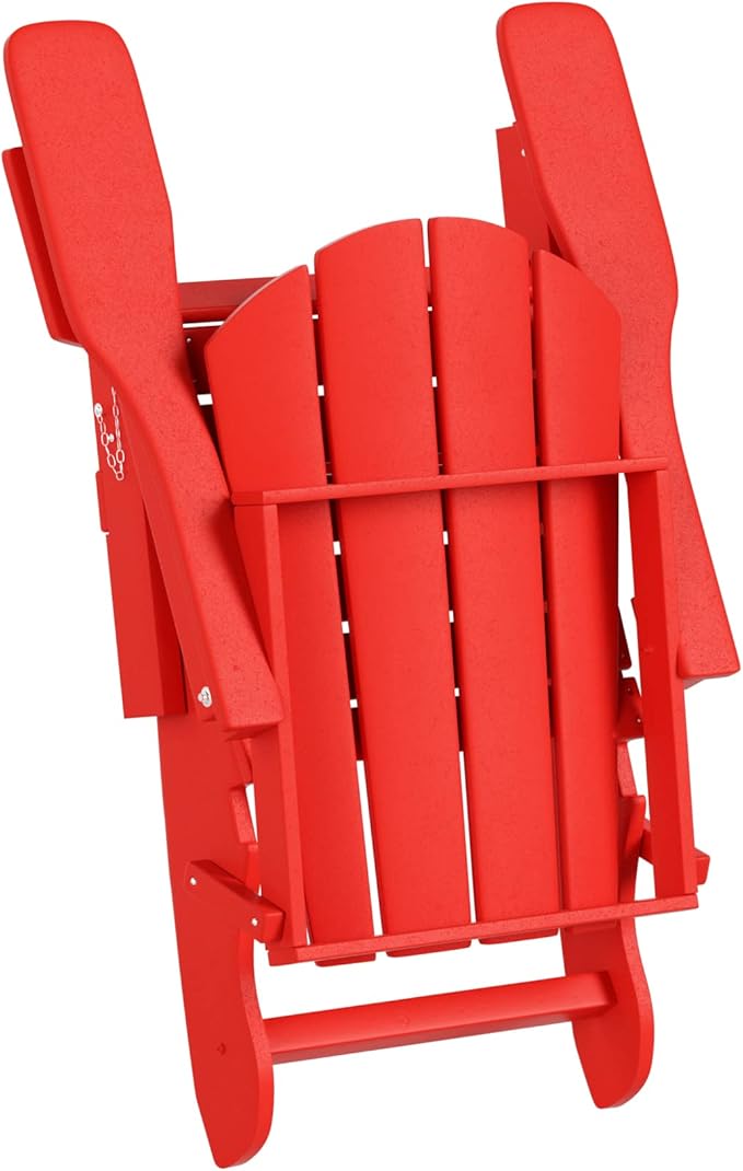 WO Home Furniture Adirondack Chairs Table Set of 3 PCS Outdoor Folding Chairs Coffee Table Weather/UV Resistant for Lawn, Garden, Bon Fire, Balcony (Red)